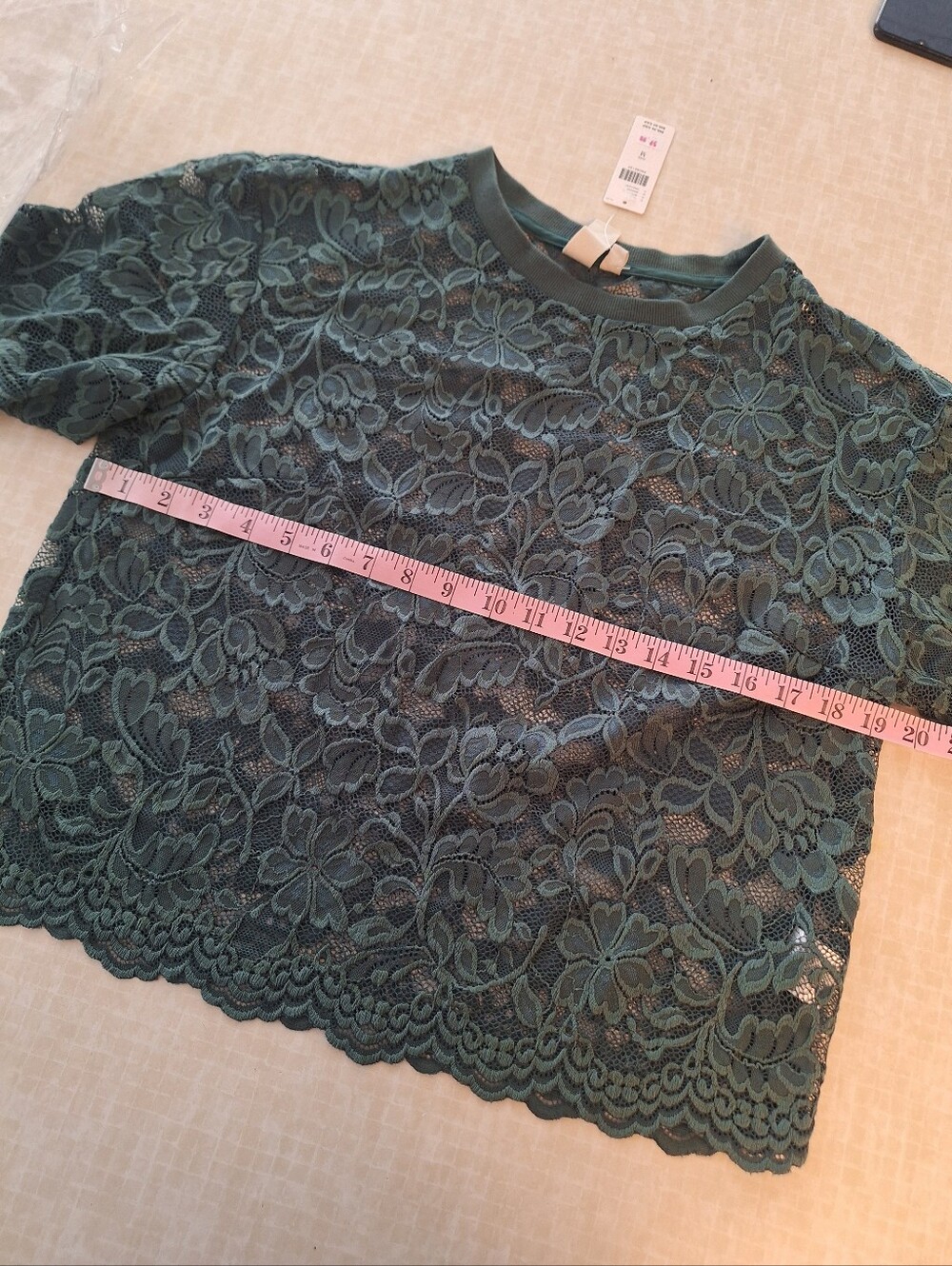 Anthropologie Teal Floral Lace Short-Sleeve Top - Picture 4 of 5